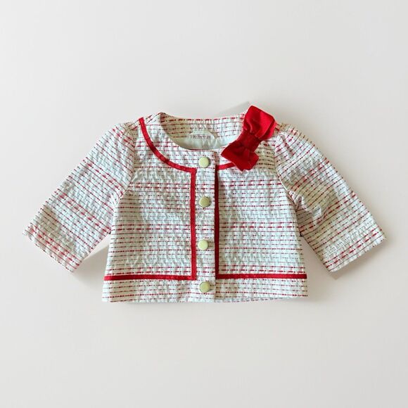 Janie and Jack Girls Pick Stitch Jacket Poppy Red Pattern Size 12-18 Months - Picture 1 of 10